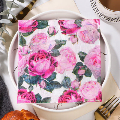 Chinese Rose Printed Napkin Paper Tissue Western Restaurant